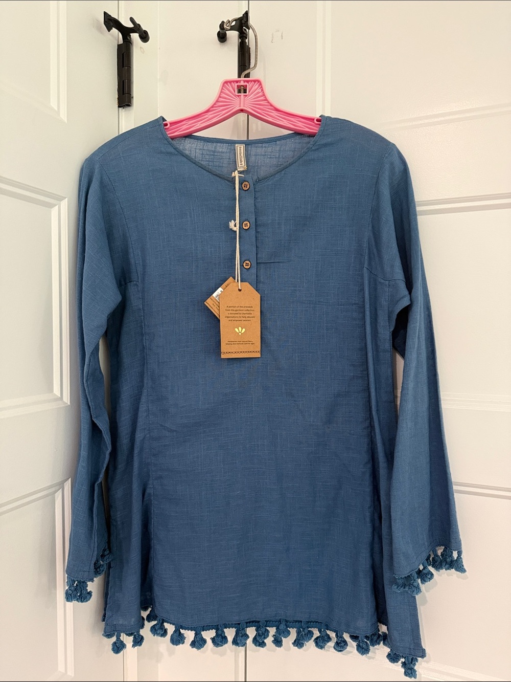 Blue Tassel-Hem Women's Tunic